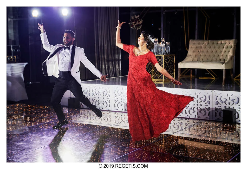 Anuj and Shruthi dancing together at their Indian wedding reception in Cancun, Mexico.