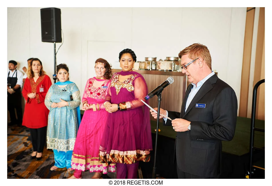 An MGM National Harbor host speaks at a microphone beside the event team during a planner networking event photographed by The Regeti’s