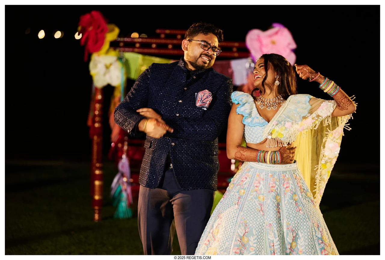 Keshav and Aish dancing during their wedding celebrations at Hyatt Regency Chesapeake Bay.