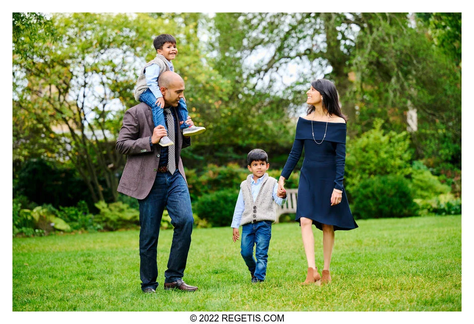 Raj and Rajul with their children on the National Cathedral lawn, photographed by The Regeti’s